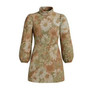 NWT Sz 4 Glamorous UK Brocade Green Multi Floral Mini